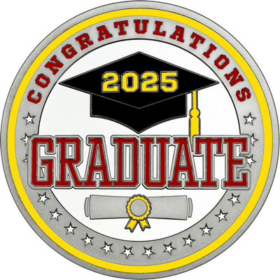 Maroon "Congratulations Graduate" with Yellow 2025, Rim, Tassel & Ribbon